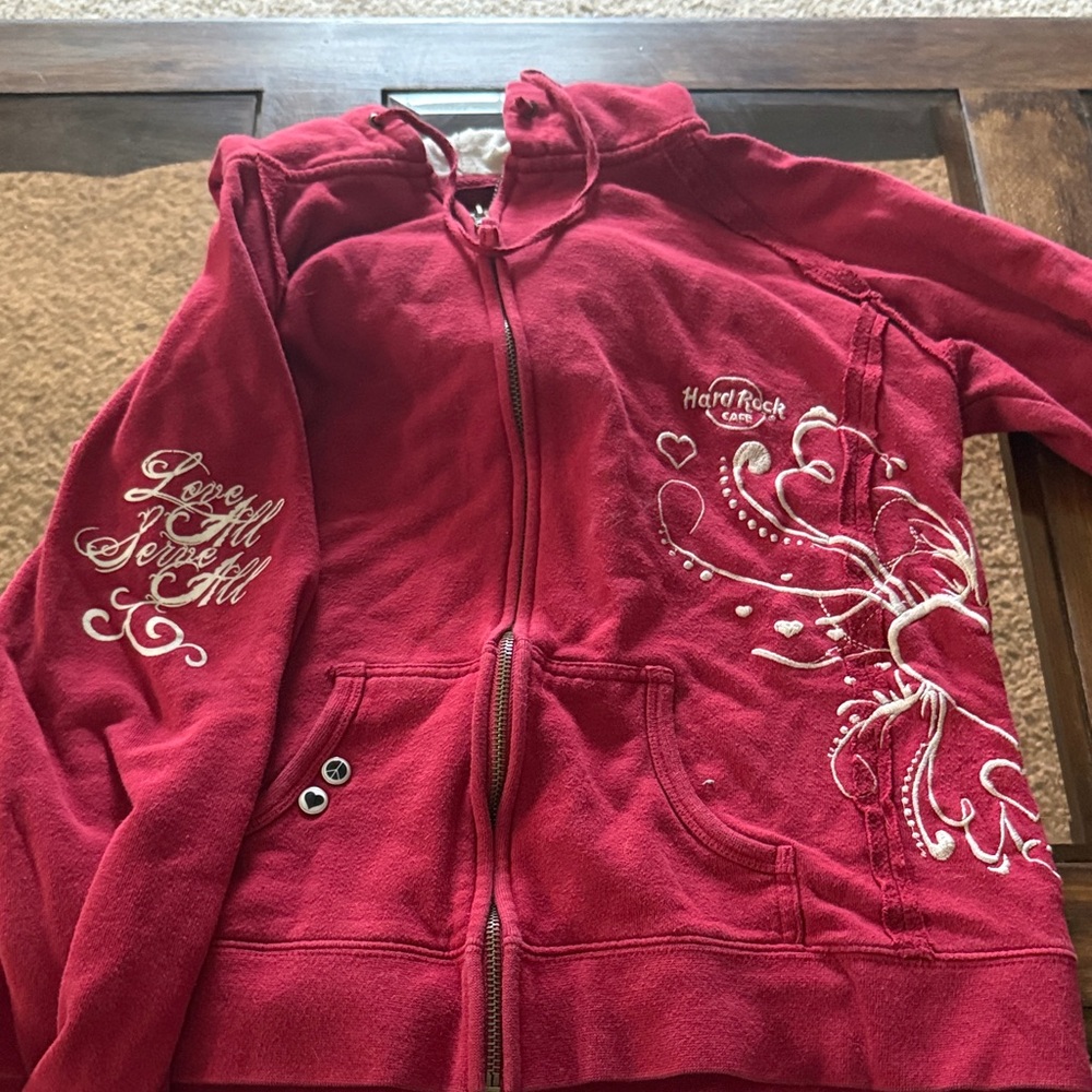 Hard Rock Cafe Burgundy Hoodie with White Design